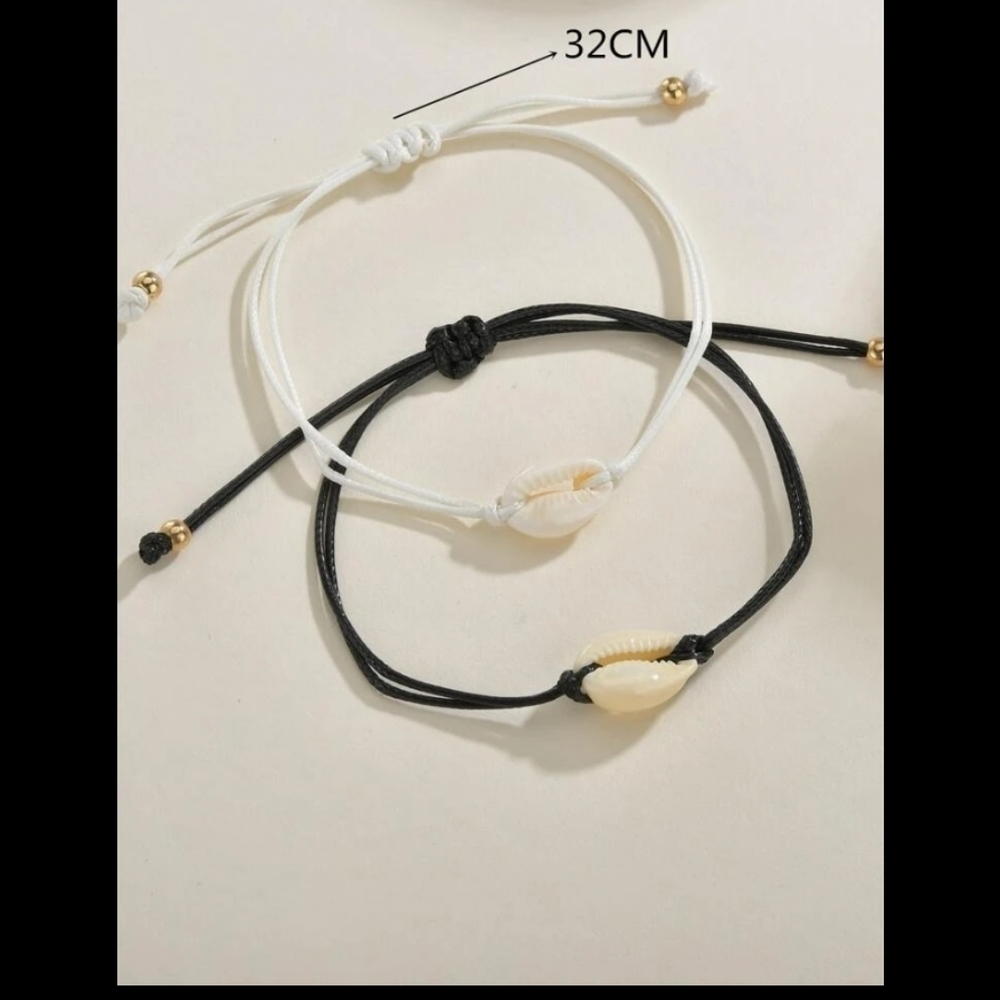 2 piece Puka Shell White & Black Wire Friendship Bracelet Set~LAST ONE 🕐 - Picture 2 of 6